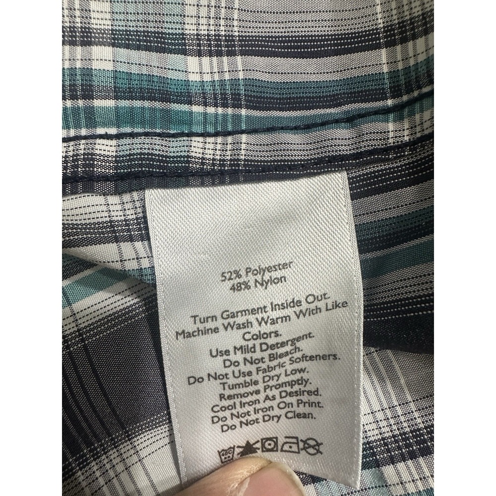 Eddie Bauer Legend Wash Plaid Shirt Men's TL Navy Teal Button Front Cotton - Picture 10 of 10
